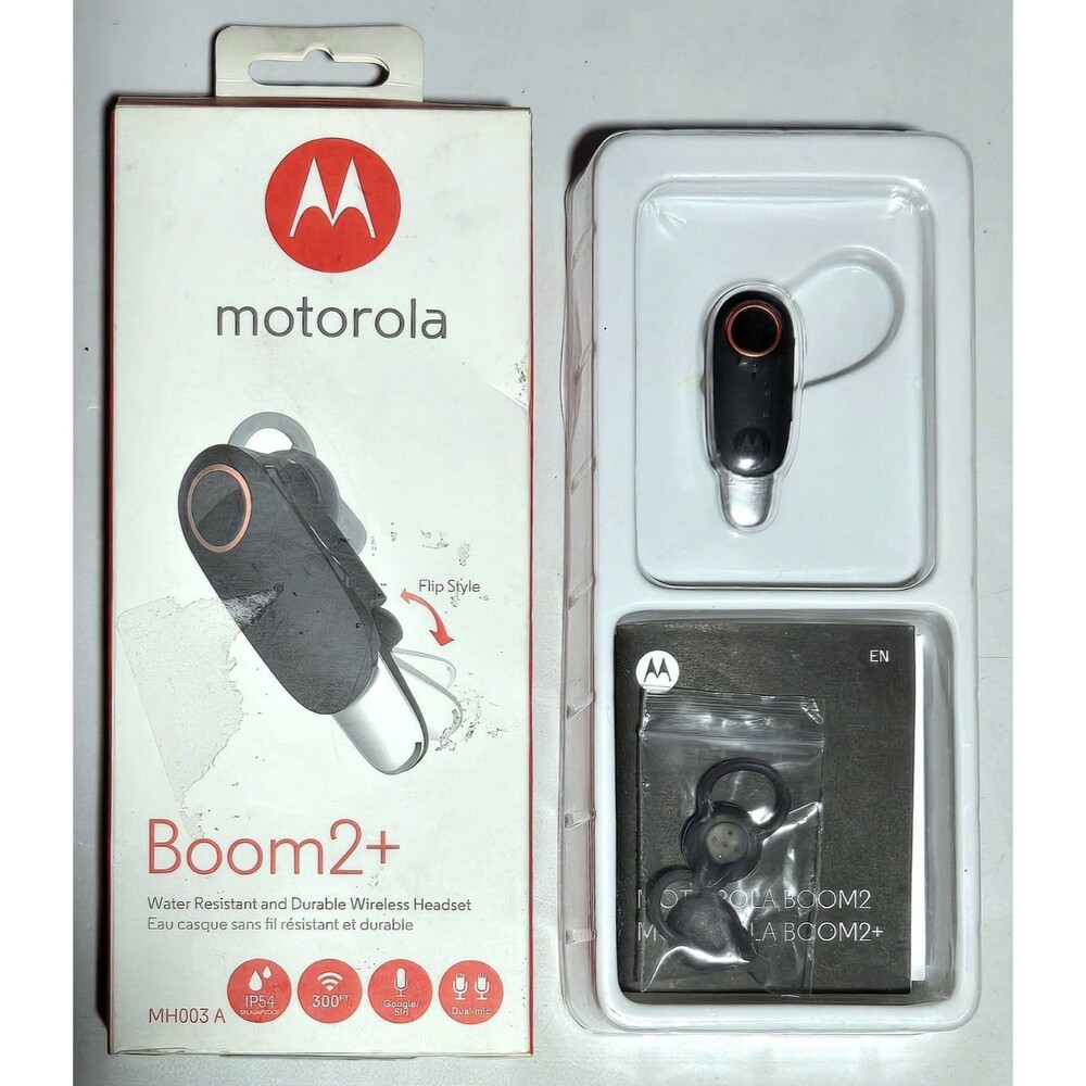 Motorola MH003A Boom 2+ FOR PARTS ONLY Bluetooth Wireless Headset Black Ear Hook